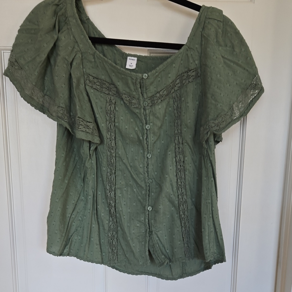 Old Navy Olive Lace Accent Blouse